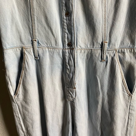 $565 Pinko Light Wash Blue Denim Relaxed Straight Leg Cottagecore Jumpsuit 2 - Picture 8 of 16